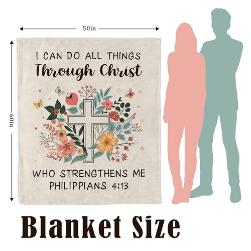 Christian Throw Blanket Gift for Women 60"x50", Birthday Inspirational Gift - color: Flowerchrist