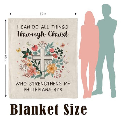 Christian Throw Blanket Gift for Women 60"x50", Birthday Inspirational Gift - color: Flowerchrist