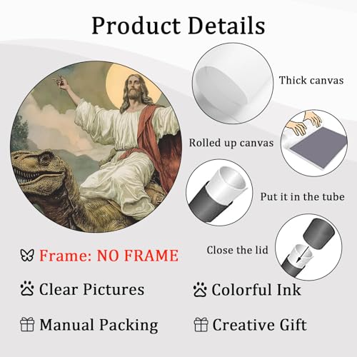 Oiyehokeul Jesus Canvas Wall Art Funny Dinosaur Pictures 16x24in No Frame - color: A1Unframed