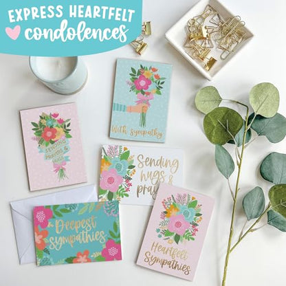24 Sympathy Cards with Envelopes Bereavement Cards for Loss of Loved One - style: Floral Pastel 24 pcs