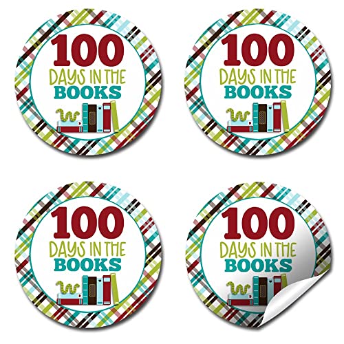 Bookworm 100th Day of School Encouragement Sticker Labels, 40 2" Circle Stickers by Amanda Creation, Great for Teachers to Give Students to Celebrate 100 Days of Learning - style: Bookworm