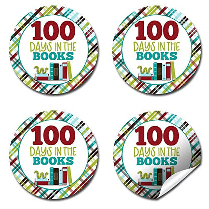 Bookworm 100th Day of School Encouragement Sticker Labels, 40 2" Circle Stickers by Amanda Creation, Great for Teachers to Give Students to Celebrate 100 Days of Learning - style: Bookworm