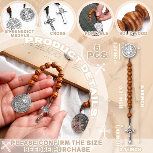 Kigeli 6 Pcs Pocket Rosary, Saint Benedict Medal Prayer Gift for Men Women