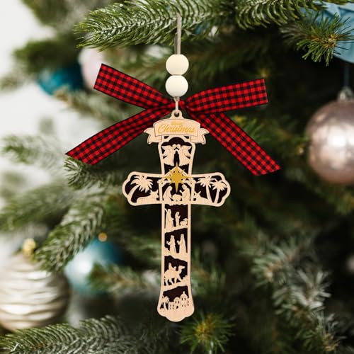 D4DREAM Cross Christmas Ornament 3D Wooden Religious Ornament - color: A02