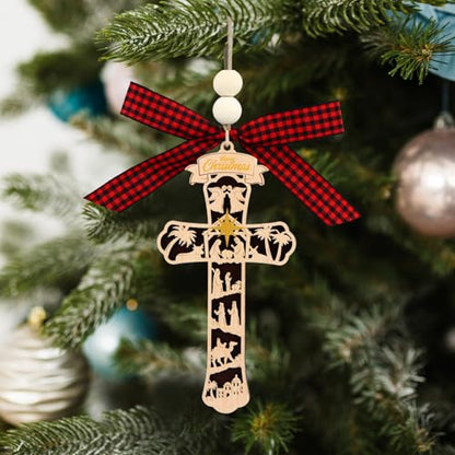 D4DREAM Cross Christmas Ornament 3D Wooden Religious Ornament - color: A02