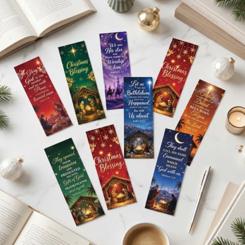 Wxiben 200 Pcs Christmas Nativity Bookmarks Jesus Christian Book Mark - color: Christmas Nativity