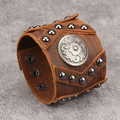 GelConnie Punk Leather Cuff Bracelet Adjustable Straps Wrap Bracelets Arm Armor Cuff Gothic Leather Wristbands for Men, Women - color: MLPB100-Brown