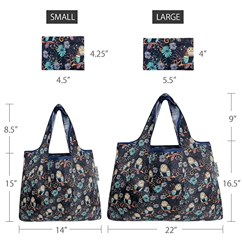 allydrew Large Foldable Tote Nylon Reusable Grocery Bags - color: Set of 2, Deco Owls, size: Large & Small (Set of 2)