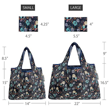 allydrew Large Foldable Tote Nylon Reusable Grocery Bags - color: Set of 2, Deco Owls, size: Large & Small (Set of 2)