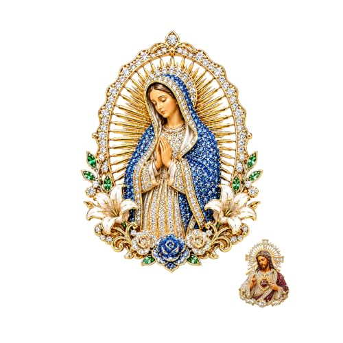 Sacred Heart of Jesus Brooch Pin, Virgin Mary Pin Catholic Sacred Heart Home Altar Church Baptism Religious Inspirational Jewelry Gift - color: Gold Blue Virgin Mary