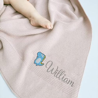 IZI POD Personalized Knit Baby Blanket, Embroidered Name Nursery Blanket, Cotton Knit Stroller Blankets, Gift for Baby, Birthday - Style 11 - color: Custom 6