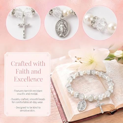 Women Stretch Rosary Bracelet Beaded Crucifix & Miraculous Medal - color: HOLY1