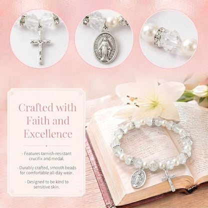 Women Stretch Rosary Bracelet Beaded Crucifix & Miraculous Medal - color: baptized christ1