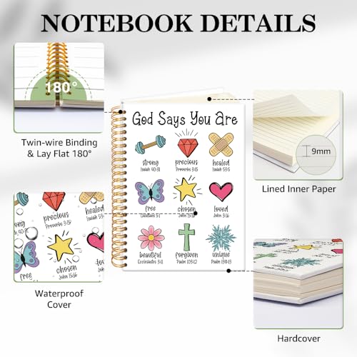 ERHACHAIJIA God Says You are Lined Spiral Notebook for Women Girls Daughter - color: White-red-yellow