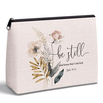 Christian Zipper Makeup Bag with Bible Verses Psalm 46:10 - color: Christian