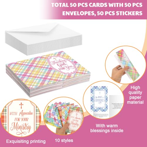 Affrolling 50 Pack Christian Ministry Appreciation Cards Bulk with Envelope - style: Ministry Plaid Style