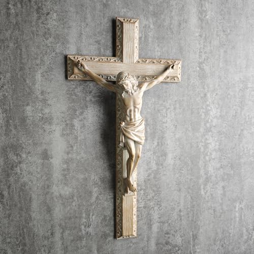 BC Catholic Crucifix Wall Cross, 12" H Jesus Christ Home Decor - color: Wooden