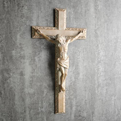BC Catholic Crucifix Wall Cross, 12" H Jesus Christ Home Decor - color: Wooden