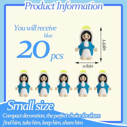 20 Pcs Little Virgin Mary Figurines, Christ Toys Mini Virgin Mary Figures, Little Figures to Hide and Seek Sunday School Religious Party Favors Gift for Sunday Easter Eggs, Blue