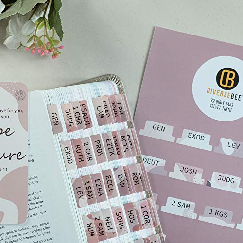 DiverseBee Laminated Bible Tabs (Large Print, Easy to Apply), Bible Tabs Old and New Testament, Bible Study Journaling Supplies, Bible Accessories, Bible Index Tabs, 72 Bible Book Tabs (Velvet) - color: Velvet
