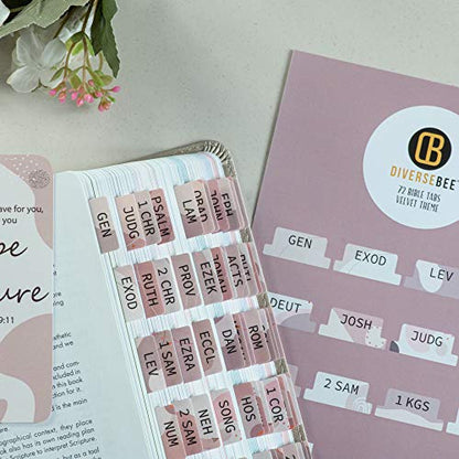 DiverseBee Laminated Bible Tabs (Large Print, Easy to Apply), Bible Tabs Old and New Testament, Bible Study Journaling Supplies, Bible Accessories, Bible Index Tabs, 72 Bible Book Tabs (Velvet) - color: Velvet