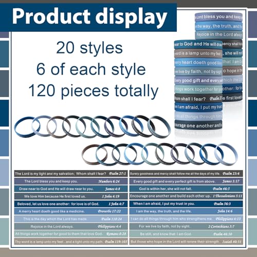 Estune 120 Pcs Bible Verse Bracelets Christian Wristbands, Blue Color - color: Blue Color