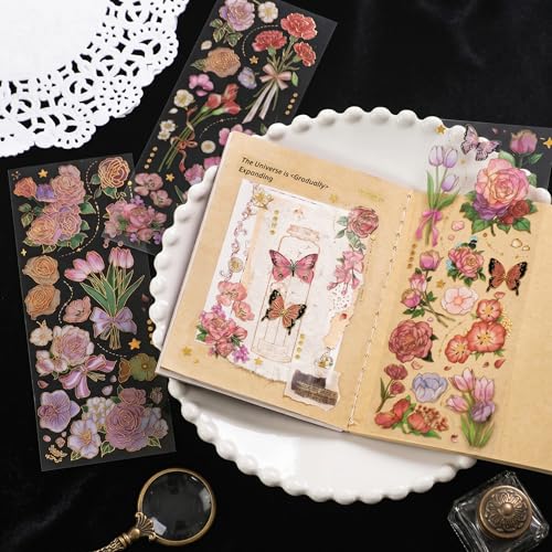 200pcs Aesthetic Botanical Stickers, PET Floral Decal for Journal Scrapbook - color: Floral Stickers