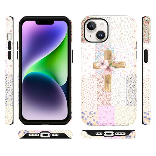 for iPhone 14 Plus 6.7'' Pink Flower Cross Christian Phone Case - color: Pink Flower Cross, size: iPhone 14 Plus