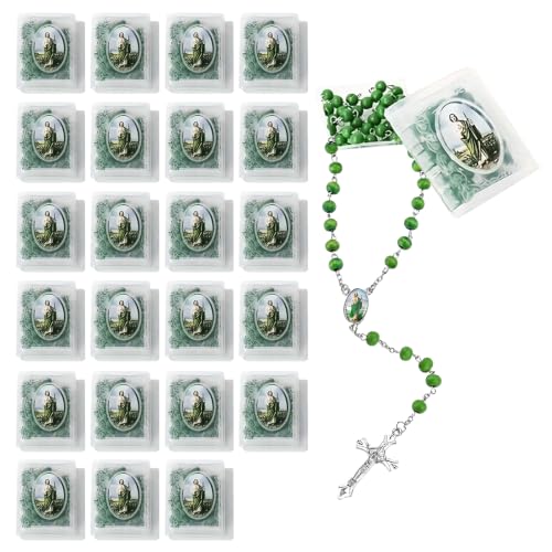 24 Pcs St Jude Rosary Beads Bulk, Saint Jude Green Rosary Necklace Our Lady of Grace Party Favor Catholic Gift with Box for Guests, Rosarios Catolicos for First Communion Party
