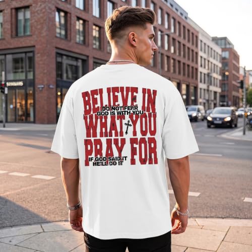 BINTEHGS Men's Christian Faith T-Shirts Inspirational Bible Verse Shirt Cross Oversized Tshirts for Men Jesus Graphic Tees - color: White, size: Small