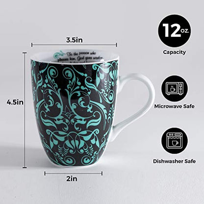 Divinity Boutique 20613 Boxed Mugs, Damask Blue on Black, 12 ounce - color: Damask Blue on Black