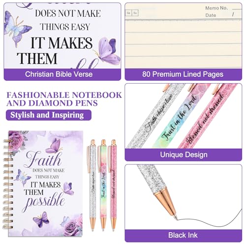 Thenshop 4 Pcs Christian Gift Set Bible Journal 3 Metal Pens Purple