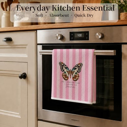Pink Christian Butterfly Kitchen Hand Towels 16x24 Inch - color: Pink Butterfly