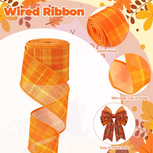 12 Rolls 60 Yards Fall Wired Ribbon for Wreaths Bows Crafts - style: Fall Pumpkin