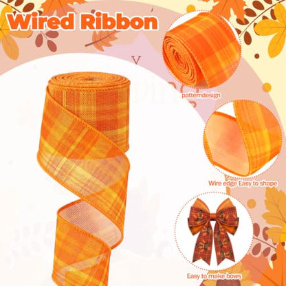 12 Rolls 60 Yards Fall Wired Ribbon for Wreaths Bows Crafts - style: Fall Pumpkin