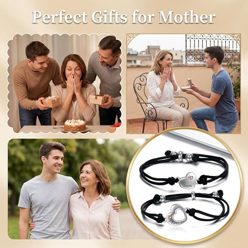 POPLYKE 925 Sterling Silver Infinity/Cow/Wing/Cross/Heart Bracelet for Mom and Daughter Jewelry Birthday - style: Motherandson bracelet Set