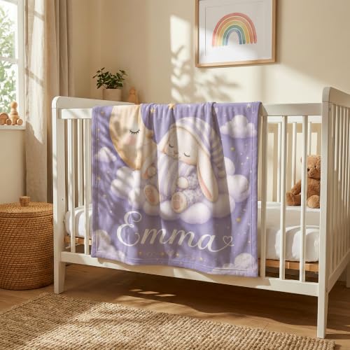 Personalized Baby Blanket With Name, Custom Baby Blankets Gift for Boy Girl - color: Misty Lavender, size: Bunny