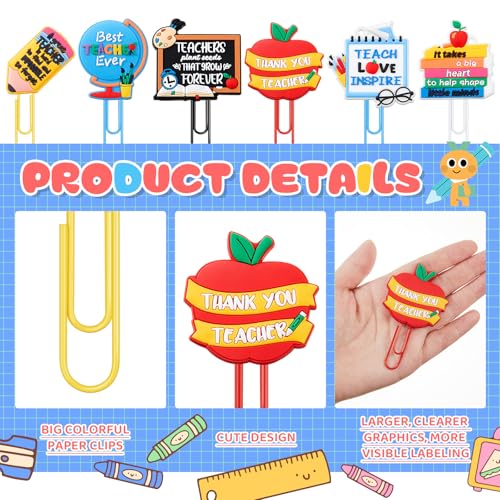 6 Pcs Cute Teacher Paper Clips Bookmarks for Teacher Appreciation Gifts - style: Teacher Classic