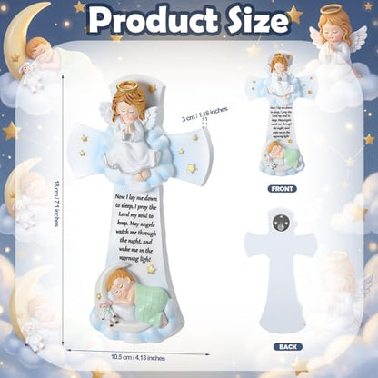 Wenqik 7.1" Guardian Angel Hanging Cross, Resin Wall Decor for Nursery