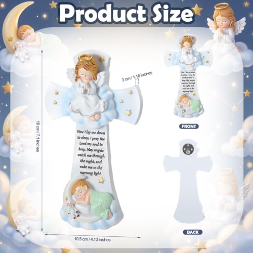 Wenqik 7.1" Guardian Angel Hanging Cross, Resin Wall Decor for Nursery