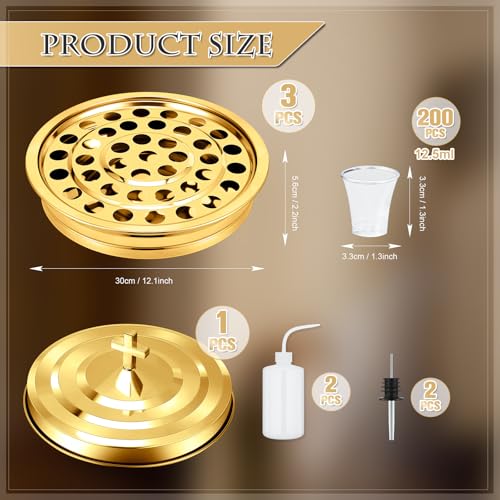Zhehao 3 Sets Holy Communion Trays for Churches with Lid, Churches Cup Fillers, 100 Disposable Communion Cups (Golden) - color: Golden
