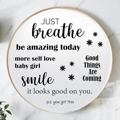 Motivational Mirror Decals - Set of 6 Black Vinyl Quotes Be Amazing Today, Smile It Looks Good On You, Just Breathe, Good Things are Coming - Bathroom Mirror Sticker - color: Black Motivational