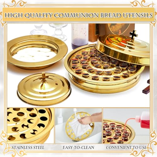 Zhehao 3 Pcs Communion Tray Set for Church, Tray & Plates with Lids, Gold - size: Gold