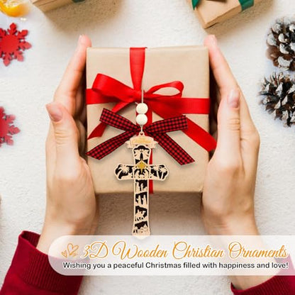 D4DREAM Cross Christmas Ornament 3D Wooden Religious Ornament - color: A02