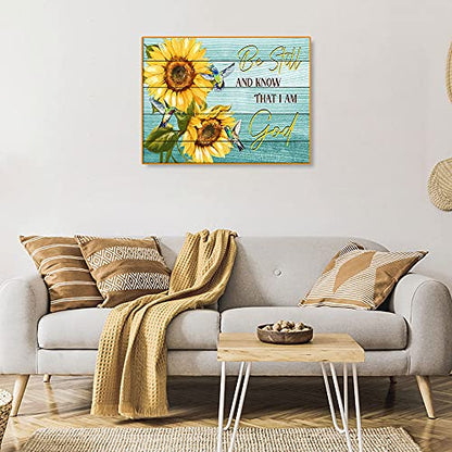 Bysincy 5D DIY Diamond Painting Kits for Adults Sunflower 12x16inch,Round Full Drill Resin Beads Diamond Art Dots Craft Set,Be Still and Know that I Am God - color: Sunflower