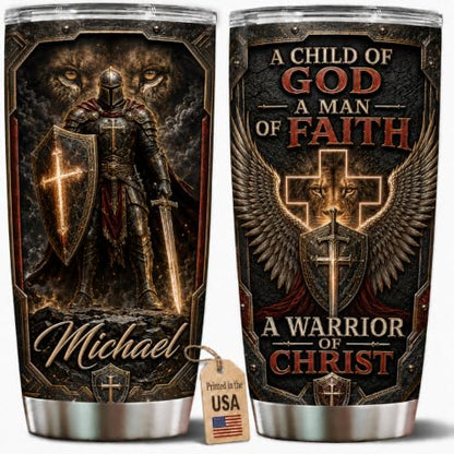 Personalized Christian Gifts For Men - Religious Man Of Faith Warrior Christ Tumbler V13 - A Child Of God Bible For Dad, Husband, Grandpa on Fathers Day, Christmas, Birthday - color: CH-VAR-13