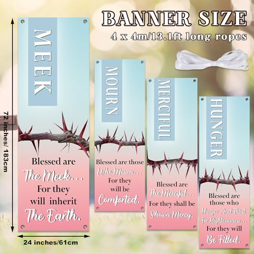 4Pcs Easter Church Banners for Sanctuary Wall Religious Banners Hanging Backdrop Praise Hanging Sign with Scripture Bible Verses Banner Easter Banner for Church School Decor(Blue-pink Gradient) - style: Blue-pink Gradient
