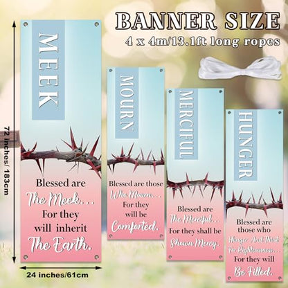 4Pcs Easter Church Banners for Sanctuary Wall Religious Banners Hanging Backdrop Praise Hanging Sign with Scripture Bible Verses Banner Easter Banner for Church School Decor(Blue-pink Gradient) - style: Blue-pink Gradient