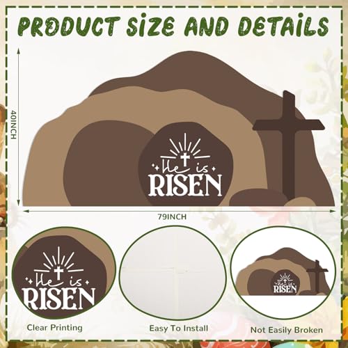 Teling Empty Tomb Easter Scene and Cross Decoration Easter Resurrection Scene Cardboard Stand up Jesus Nativity Cross Decor He Is Risen Cardboard Decor for Religious Home Office Christian Gifts - style: Easter