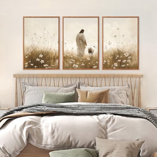 KAIRNE Christian Religious Scripture Prints Jesus Wall Art Set-24’’X36’’X3 - color: Jesus Lost Sheep, size: 24"L x 36"W